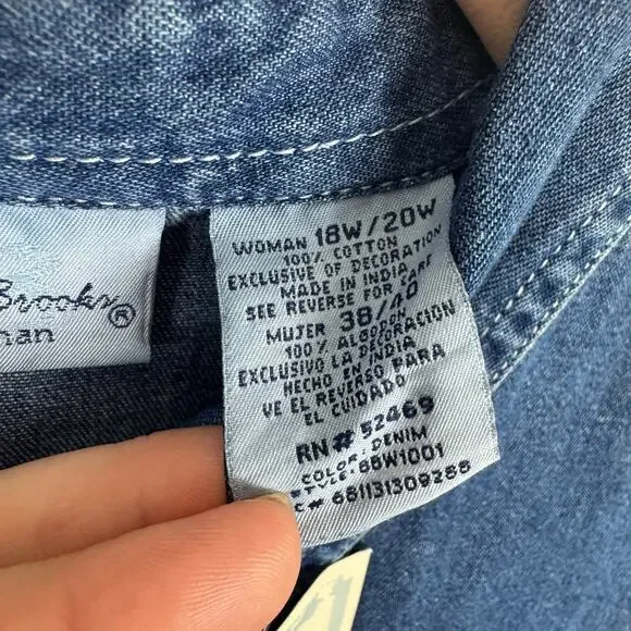 Bobbie Brooks NWT Vtg Floral Garden Embroidered Short Sleeve Jean Shirt 18W 20W - Picture 5 of 6